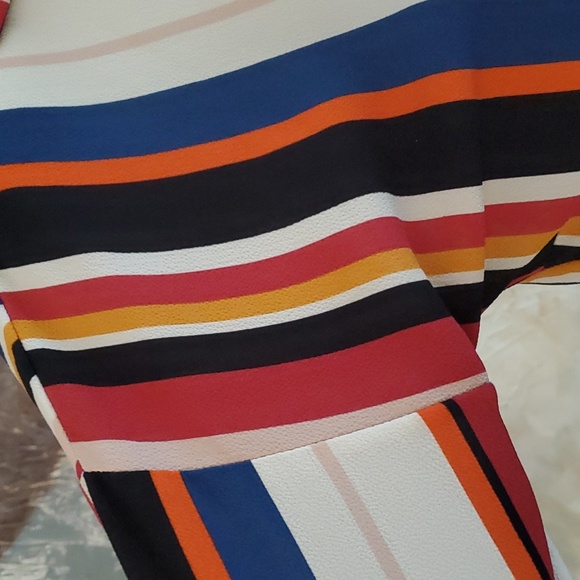 Rich & Beautiful Striped Button Up Front Tie Blouse Woman L - Picture 3 of 9